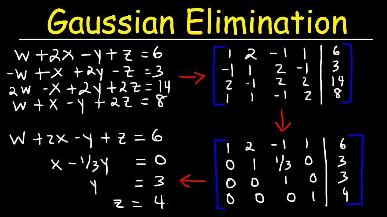 Gaussian Elimination With 4 Variables Using Elementary Row Operations