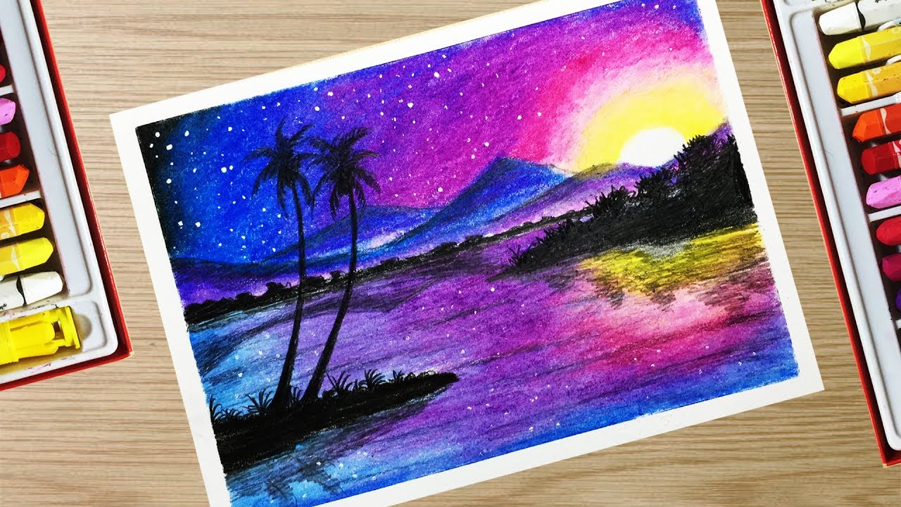 How To Draw A Beautiful Scenery Using Oil Pastels