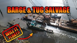 Barge Salvage in the Brunswick East River. Tug boat welded to barge sank and salvage is underway!