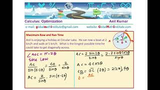 Calculus Optimization Maximum Time to Row and Walk Circular Lake Trigonometric Functions