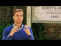 on set with dustin milligan ted mullens schitt s creek