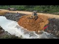 Amazing Land Filling cover On Foestry Skillful Dozer Push Soil, Dump Truck Unloading Soil