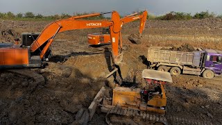 Lakeside Excavation Masters : 2 Hitachi Zaxis 210 LCH  Loading soil Into Dump Trucks Work hard /Ep01