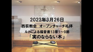 2023年3月26日　西荻教会　聖日礼拝説教「実のならない木」　ルカによる福音書13章1～9節