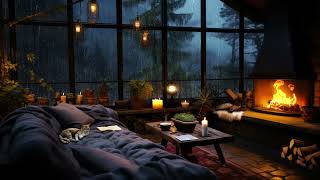 Cozy Hut with Cats: Thunderstorm, Rain, and Crackling Fire for Relaxation and Sleep - Nature Sounds
