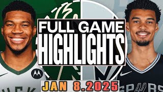 Milwaukee Bucks VS San Antonio Spurs Full Game  Highlights Jan 08,2025 NBA Season 2024-25