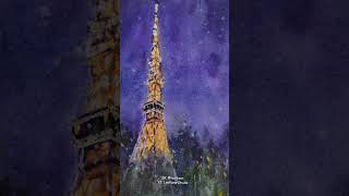 Tokyo Tower at Night - Watercolor painting