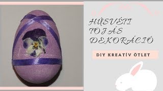 DIY kreatív ötlet húsvétra. Egyszerű tojásdíszítés szalaggal és préselt virággal.