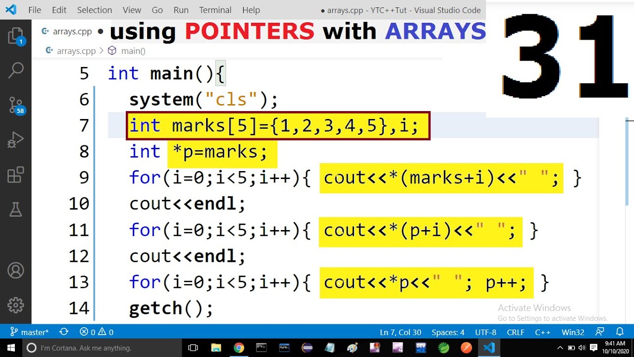 C++ Tutorial | Using Pointers With Arrays | Pointer Arithmetic | Must ...