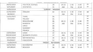 2nd Puc Exam Final Time Table 2024 2nd Puc Timetable 2024