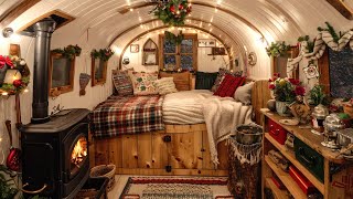 🔴Peaceful Winter Relaxation: Vintage Caravan with Soothing Firelight and Snow