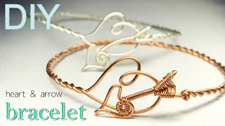 ハートと矢のワイヤーブレスレットの作り方♡ワイヤーアクセサリー|How to make heart and arrow shaped wire bracelet|easy tutorial