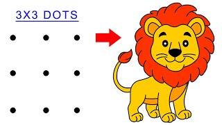 Turn dots into Lion drawing easy - How to draw lion drawing for kids - kids lion drawing outline