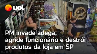 Policial invade adega com bastão, agride funcionário e destrói produtos no interior de SP; vídeo