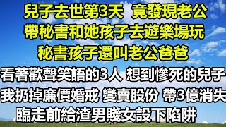 兒子去世第3天，竟發現老公帶秘書和她孩子去遊樂場玩，秘書孩子還叫老公爸爸，看著歡聲笑語的3 想到慘死的兒子，我扔掉廉價婚戒 變賣股份 帶3億消失，臨走前給渣男賤女設下陷阱#姝妍故事會 #心書時光