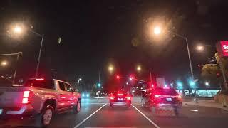 Driving on the streets of Los Angeles at night