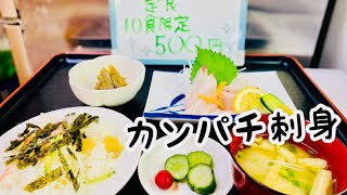 カンパチ刺身 定食(弁当可)鹿屋中央食堂 Japanese Lunch Sashimi (can be Bento)