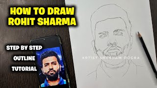 How to draw ROHIT SHARMA Step by Step // full sketch outline tutorial for beginners ( IPL 2021 MI )