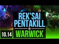 REK'SAI vs WARWICK (JUNGLE) | Pentakill, KDA 10/4/14 | KR Diamond | v10.14