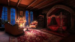 Rain, Fireplace & Thunderstorm Sounds in this Cozy Castle Room | Sleep, Study, Relax for 12 Hours