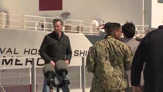 California government officials speak after touring Navy hospital ship 'Mercy'