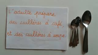 Alterner une cuillère à café et une cuillère à soupe, petite section à la maternelle à Beaupré.