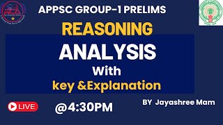 APPSC GROUP-1 PRELIMS 2024IREASONING ANSWER KEY WITH DETAILED EXPLANATION |#reasoning  Key |#group1