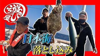 【釣り】日本海で落とし込み！大爆釣で巨大ヒラメもゲット！！