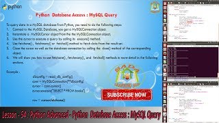 Lesson - 54 : Python Advanced - Python Database Access : MySQL Query