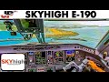 Wet Runway at St Thomas in SkyHigh E-190 Cockpit Landing & Takeoff