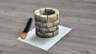 3d drawing well on paper for beginner