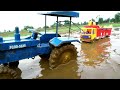 Ashok Leyland Truck Stuck in Deep Mud Pulling Out By John Deere Tractor  CS Toy