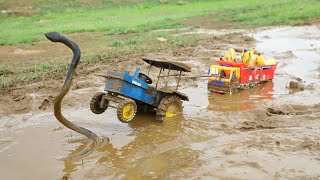 Ashok Leyland Truck Stuck in Deep Mud Pulling Out By John Deere Tractor | CS Toy