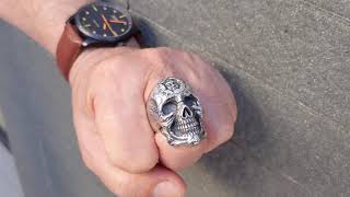 Heavy Silver Sun God Skull Ring