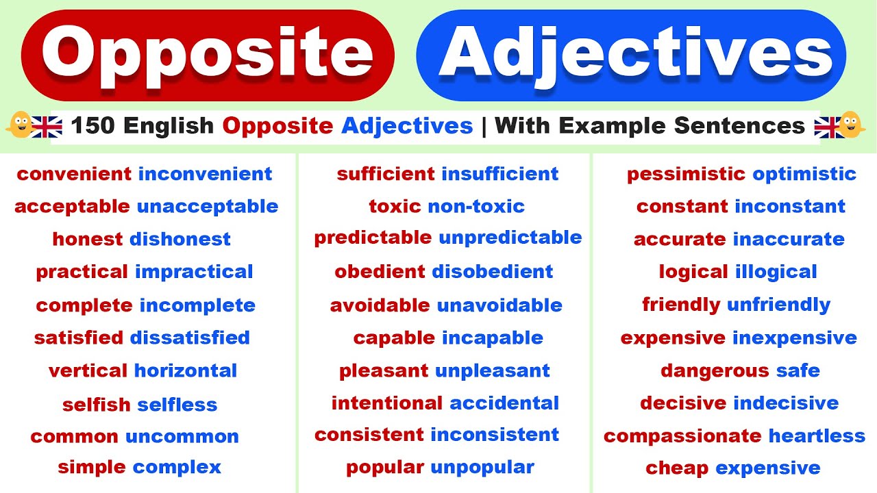 150 English Opposite Adjectives English Vocabulary Youtube