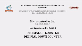 Microcontroller Lab Exp3.2 - Decimal Counter | 18ECL47 | VTU Syllabus | SECAB. I. E. T