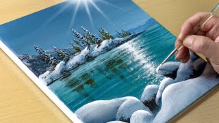 Snowy Lake Painting / Acrylic Painting for Beginners / STEP by STEP #332