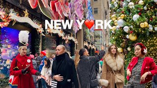 [4K]🇺🇸NYC Christmas Walk🎄💂🏻Festive 5th Ave & 6th Ave, Saks Fifth Holiday Windows 2023