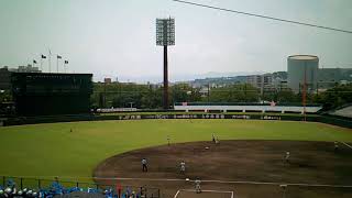 第１００回全国高等学校野球選手権記念大会、鹿児島県予選決勝戦、鹿児島実業ー鹿屋中央、１回裏の鹿屋中央の攻撃。