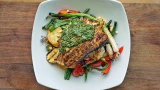 Grilled Halibut with Roasted Vegetables