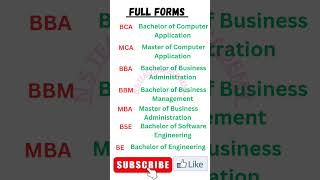 Full form of BBA। MBA। BCA। MCA। BBM। BE। BSE। #full #form #viral #youtubeshorts #shortsfeed #shorts