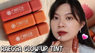 Review \u0026 Swatches Raecca Glow Up Tint! Packagingnya Lucu \u0026 Warna Gelap?~