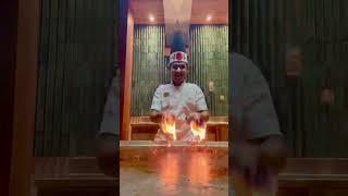 Teppanyaki fire shakers show 🥷🔥#chef #food #cheflife #cooking #magic #fire #teppanyakichef