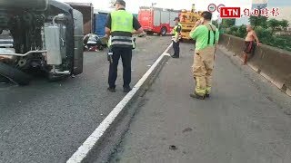 國1岡山路段3車追撞 釀1死3傷