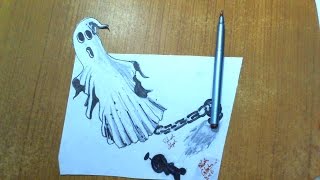 How to Draw a 3D Ghost Optical Illusion trick Art Drawing