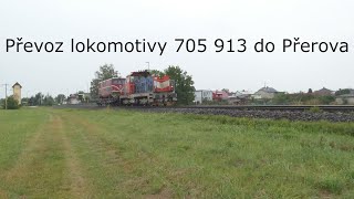 Převoz lokomotivy 705 913 do Přerova s Krávou 714 029