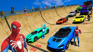 Carros do Homem-Aranha salto de rampa Desafio! SUPERHERO SPIDERMAN and Friends Stunt - GTA V