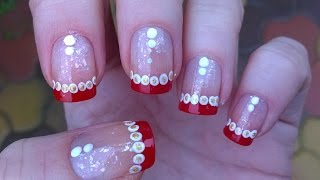 CUTE CHRISTMAS NAIL ART : FESTIVE FRENCH MANICURE On Short Nails With Dotting tool tutorial