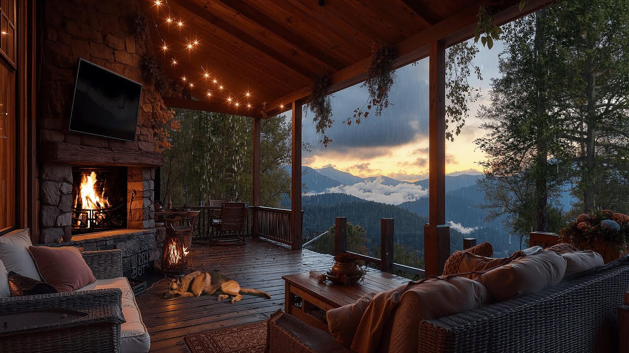Cozy Porch On A Stormy Dayy рџњё Rain On Roof And Fireplace Sounds To