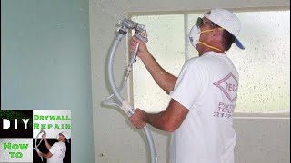 Knockdown spray texturing video after the popcorn ceiling  texture was removed in an occupied home.